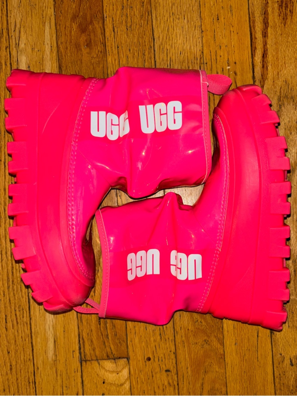 UGG Women’s Classic Brellah Pink “Super Coral” Platform Rain Boots - W5